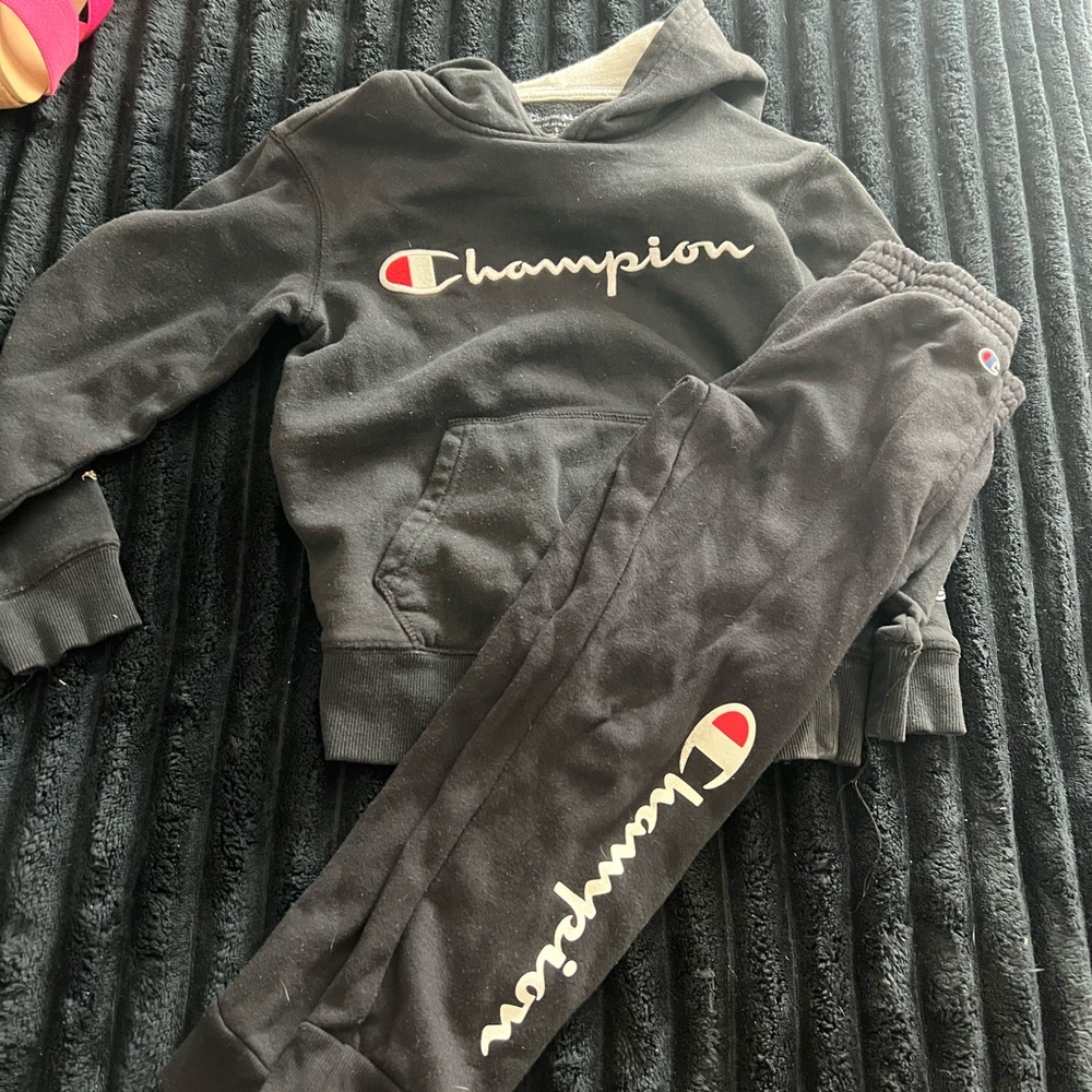 Champion Black Logo Hoodie and Joggers
